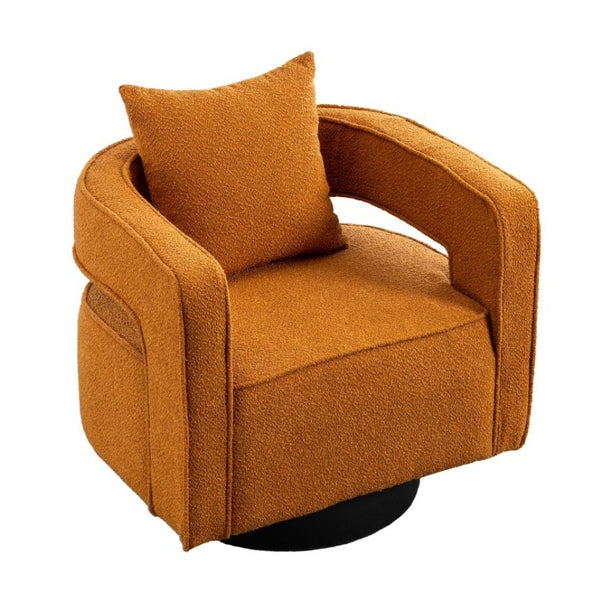English Elm 29.13W Boucle Swivel Accent Chair Open Back 360 Rotation for Bedroom or Lounge Caramel W3098P439179