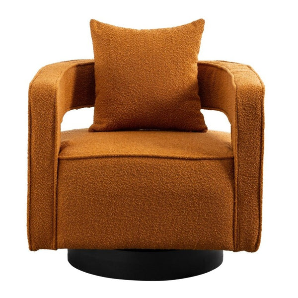 English Elm 29.13W Boucle Swivel Accent Chair Open Back 360 Rotation for Bedroom or Lounge Caramel W3098P439179
