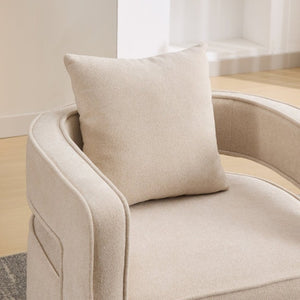 English Elm 28.94W Swivel Accent Chair Linen Blend Open Back Lounge Seat Rubberwood Base Beige W3098P439180