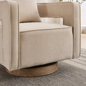 English Elm 28.94W Swivel Accent Chair Linen Blend Open Back Lounge Seat Rubberwood Base Beige W3098P439180