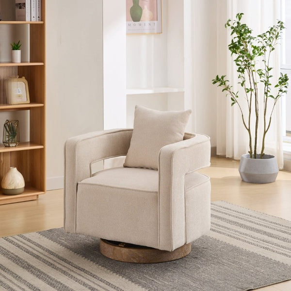 English Elm 28.94W Swivel Accent Chair Linen Blend Open Back Lounge Seat Rubberwood Base Beige W3098P439180