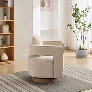 English Elm 28.94W Swivel Accent Chair Linen Blend Open Back Lounge Seat Rubberwood Base Beige W3098P439180