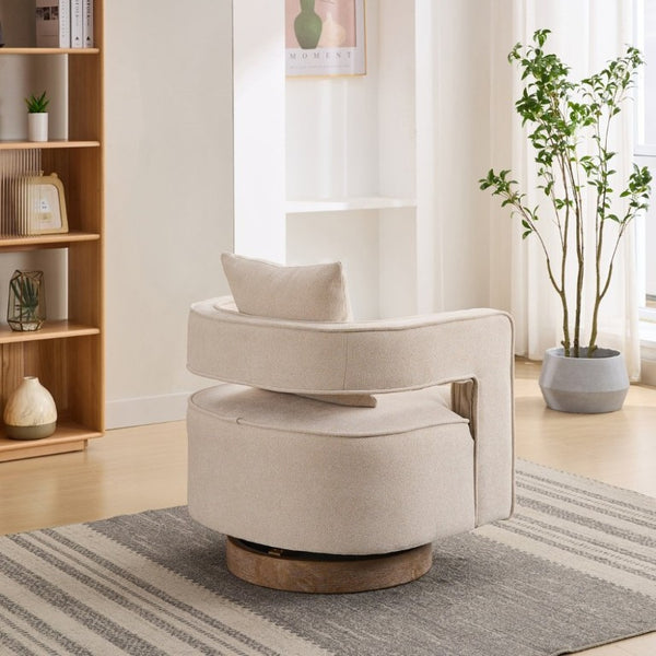English Elm 28.94W Swivel Accent Chair Linen Blend Open Back Lounge Seat Rubberwood Base Beige W3098P439180