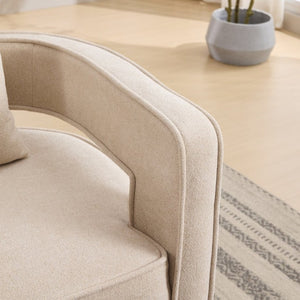 English Elm 28.94W Swivel Accent Chair Linen Blend Open Back Lounge Seat Rubberwood Base Beige W3098P439180