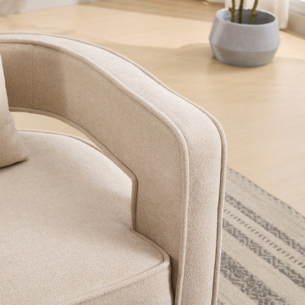 English Elm 28.94W Swivel Accent Chair Linen Blend Open Back Lounge Seat Rubberwood Base Beige W3098P439180