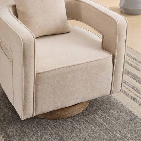 English Elm 28.94W Swivel Accent Chair Linen Blend Open Back Lounge Seat Rubberwood Base Beige W3098P439180