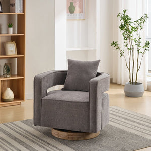 English Elm 28.94W Swivel Club Accent Chair Linen Blend Upholstery Rubberwood Base Living Room W3098P439181