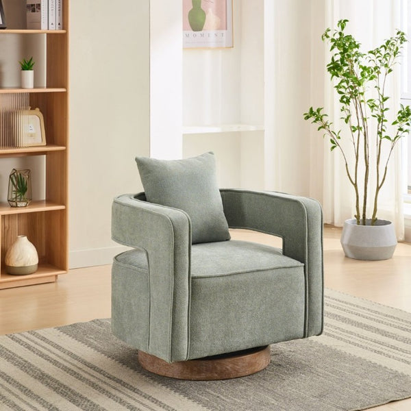 English Elm 29.13W Boucle Swivel Accent Chair Open Back 360 Rotation for Bedroom or Lounge Pale Green W3098P439182