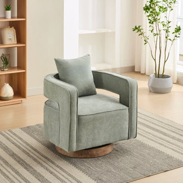 English Elm 29.13W Boucle Swivel Accent Chair Open Back 360 Rotation for Bedroom or Lounge Pale Green W3098P439182
