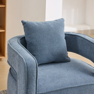 English Elm 28.94W Swivel Accent Chair Linen Blend Open Back Lounge Seat Rubberwood Base Blue W3098P439183