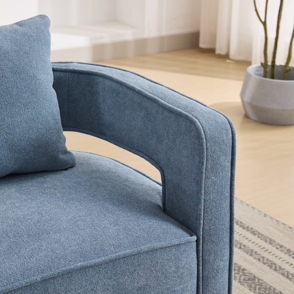 English Elm 28.94W Swivel Accent Chair Linen Blend Open Back Lounge Seat Rubberwood Base Blue W3098P439183