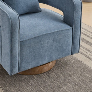 English Elm 28.94W Swivel Accent Chair Linen Blend Open Back Lounge Seat Rubberwood Base Blue W3098P439183