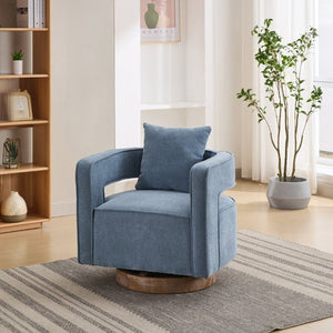 English Elm 28.94W Swivel Accent Chair Linen Blend Open Back Lounge Seat Rubberwood Base Blue W3098P439183