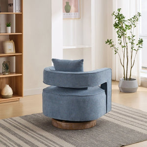 English Elm 28.94W Swivel Accent Chair Linen Blend Open Back Lounge Seat Rubberwood Base Blue W3098P439183