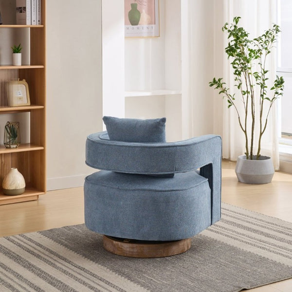 English Elm 28.94W Swivel Accent Chair Linen Blend Open Back Lounge Seat Rubberwood Base Blue W3098P439183