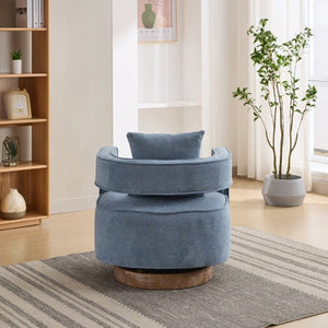 English Elm 28.94W Swivel Accent Chair Linen Blend Open Back Lounge Seat Rubberwood Base Blue W3098P439183
