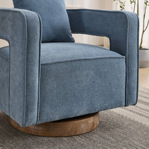 English Elm 28.94W Swivel Accent Chair Linen Blend Open Back Lounge Seat Rubberwood Base Blue W3098P439183