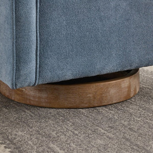 English Elm 28.94W Swivel Accent Chair Linen Blend Open Back Lounge Seat Rubberwood Base Blue W3098P439183