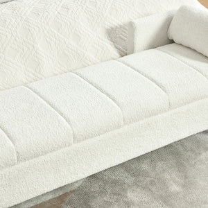 English Elm 63.98"wide Chenille Storage Bench Upholstered Seat with Bolster Pillows Armrests Bedroom Ivory W3098P467363