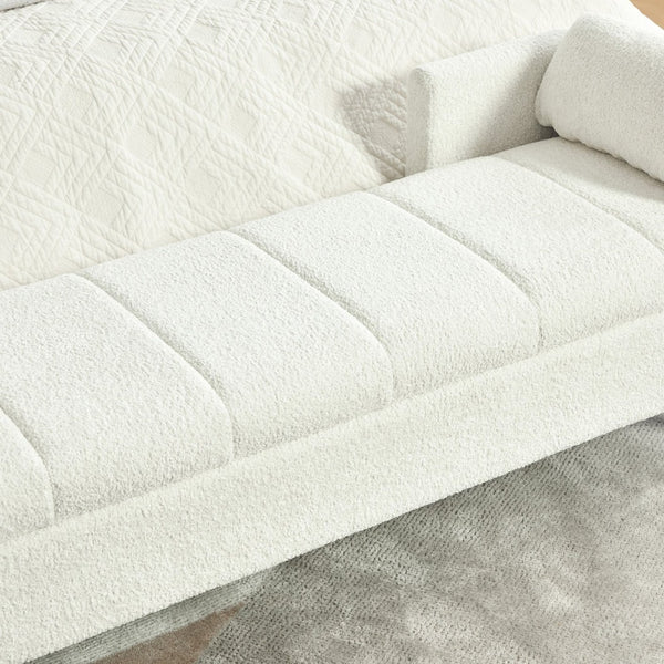 English Elm 63.98"wide Chenille Storage Bench Upholstered Seat with Bolster Pillows Armrests Bedroom Ivory W3098P467363