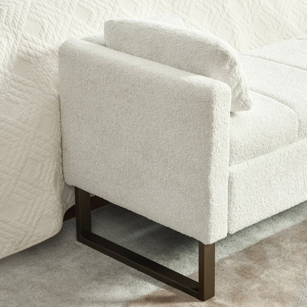 English Elm 63.98"wide Chenille Storage Bench Upholstered Seat with Bolster Pillows Armrests Bedroom Ivory W3098P467363