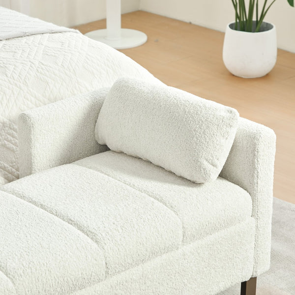 English Elm 63.98"wide Chenille Storage Bench Upholstered Seat with Bolster Pillows Armrests Bedroom Ivory W3098P467363