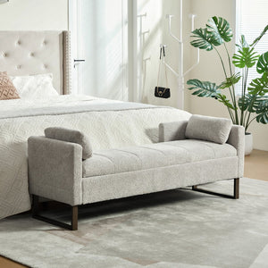 English Elm 63.98"wide Chenille Storage Bench Upholstered Seat with Bolster Pillows Armrests Bedroom Light Gray W3098P467364