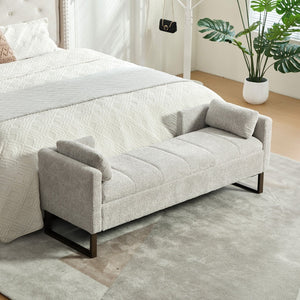 English Elm 63.98"wide Chenille Storage Bench Upholstered Seat with Bolster Pillows Armrests Bedroom Light Gray W3098P467364