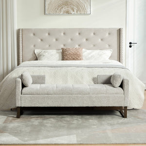 English Elm 63.98"wide Chenille Storage Bench Upholstered Seat with Bolster Pillows Armrests Bedroom Light Gray W3098P467364