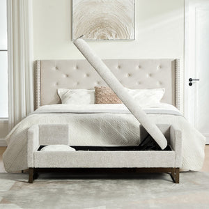 English Elm 63.98"wide Chenille Storage Bench Upholstered Seat with Bolster Pillows Armrests Bedroom Light Gray W3098P467364