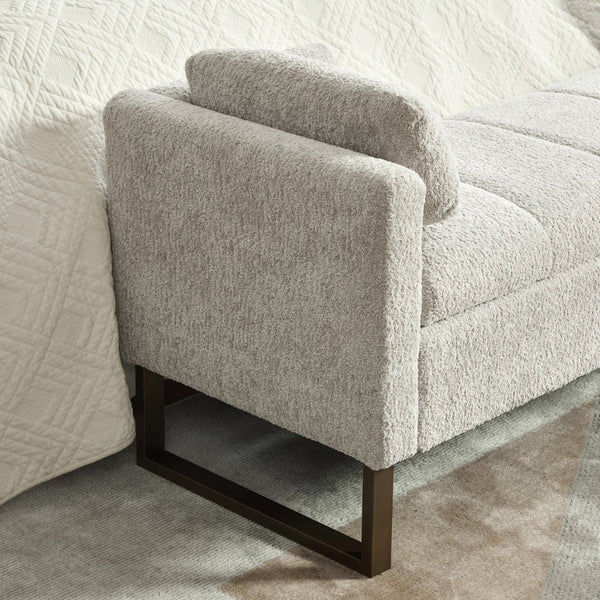 English Elm 63.98"wide Chenille Storage Bench Upholstered Seat with Bolster Pillows Armrests Bedroom Light Gray W3098P467364