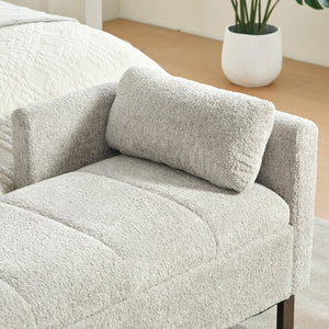 English Elm 63.98"wide Chenille Storage Bench Upholstered Seat with Bolster Pillows Armrests Bedroom Light Gray W3098P467364