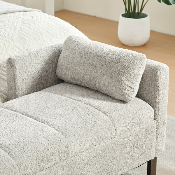 English Elm 63.98"wide Chenille Storage Bench Upholstered Seat with Bolster Pillows Armrests Bedroom Light Gray W3098P467364