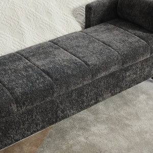 English Elm 63.98"wide Chenille Storage Bench Upholstered Seat with Bolster Pillows Armrests Bedroom Charcoal W3098P467365