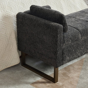 English Elm 63.98"wide Chenille Storage Bench Upholstered Seat with Bolster Pillows Armrests Bedroom Charcoal W3098P467365