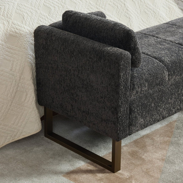 English Elm 63.98"wide Chenille Storage Bench Upholstered Seat with Bolster Pillows Armrests Bedroom Charcoal W3098P467365