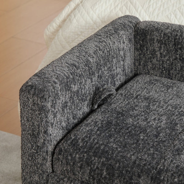 English Elm 63.98"wide Chenille Storage Bench Upholstered Seat with Bolster Pillows Armrests Bedroom Charcoal W3098P467365