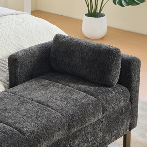 English Elm 63.98"wide Chenille Storage Bench Upholstered Seat with Bolster Pillows Armrests Bedroom Charcoal W3098P467365