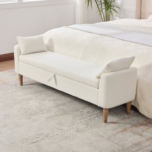 English Elm 65.94" Boucle Upholstered Storage Bench Daybed with Bolster Pillows and Rubberwood Legs Ivory W3098P467366