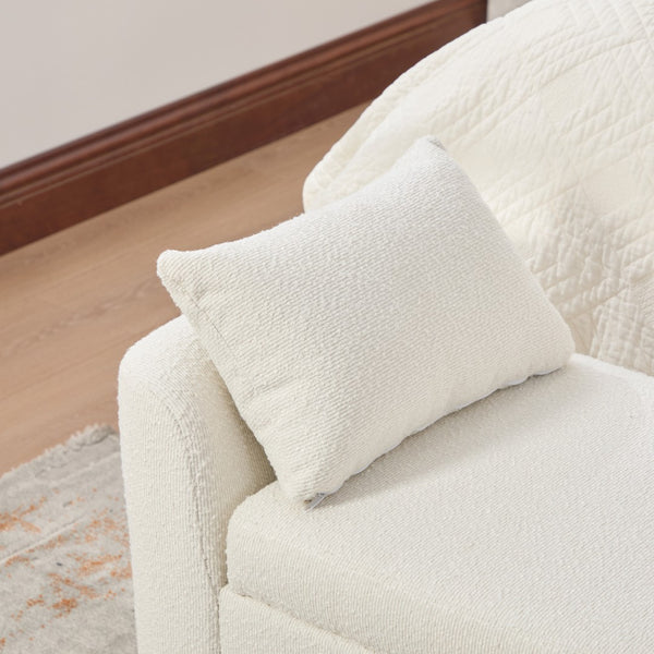 English Elm 65.94" Boucle Upholstered Storage Bench Daybed with Bolster Pillows and Rubberwood Legs Ivory W3098P467366