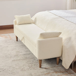 English Elm 65.94" Boucle Upholstered Storage Bench Daybed with Bolster Pillows and Rubberwood Legs Beige W3098P467367