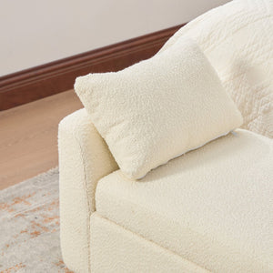 English Elm 65.94" Boucle Upholstered Storage Bench Daybed with Bolster Pillows and Rubberwood Legs Beige W3098P467367