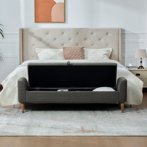 English Elm 65.94" Boucle Upholstered Storage Bench Daybed with Bolster Pillows and Rubberwood Legs Charcoal W3098P467368