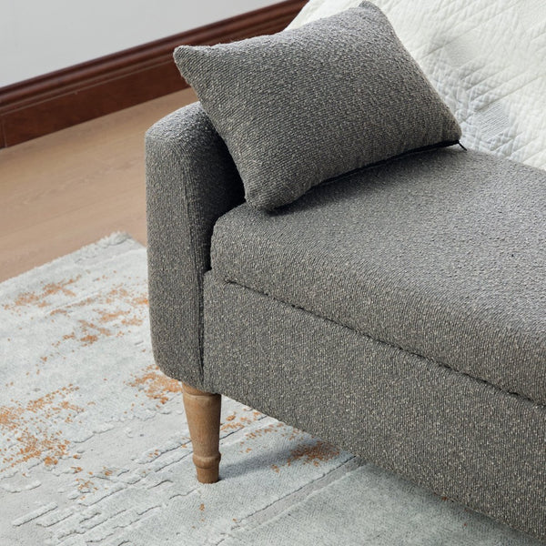 English Elm 65.94" Boucle Upholstered Storage Bench Daybed with Bolster Pillows and Rubberwood Legs Charcoal W3098P467368