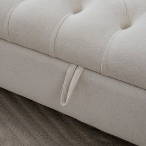 English Elm 65.75 Inch Upholstered Storage Bench Rolled Arms Rubberwood Legs Entryway Bedroom Seat Beige W3098P470268