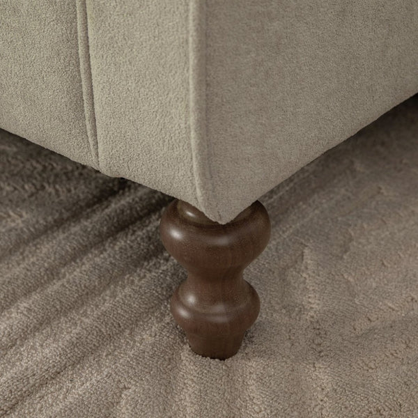 English Elm 65.55 Inch Upholstered Storage Bench with Lift Top Napped Fabric and Walnut Rubberwood Legs Griege W3098P470275