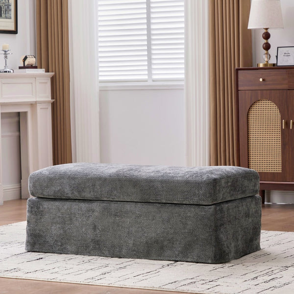 English Elm 43.7" Square Chenille Cocktail Ottoman with Removable Tray Top and Sleek Metal Legs Charcoal W3098P496319