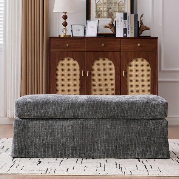 English Elm 43.7" Square Chenille Cocktail Ottoman with Removable Tray Top and Sleek Metal Legs Charcoal W3098P496319