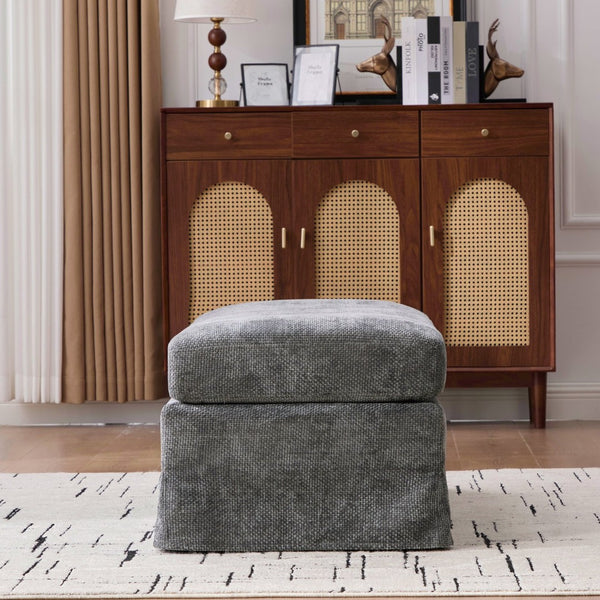 English Elm 43.7" Square Chenille Cocktail Ottoman with Removable Tray Top and Sleek Metal Legs Charcoal W3098P496319
