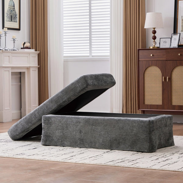 English Elm 43.7" Square Chenille Cocktail Ottoman with Removable Tray Top and Sleek Metal Legs Charcoal W3098P496319